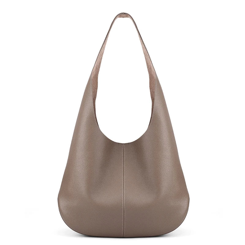 Genuine Cowhide Leather Slouchy Hobo Shoulder Bag for Women Pebbled Leather Large Capacity Everyday Tote Bag Daily Underarm Bags