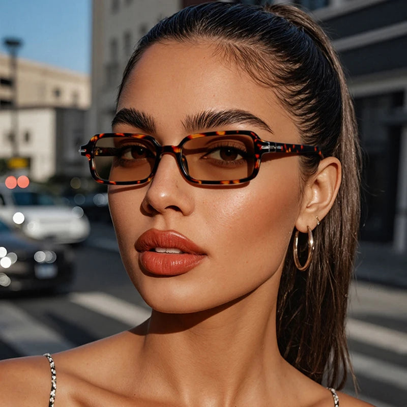 JNPCXI New Fashion Rectangle Women Square Sunglasses Retro Rivets Men Trending Green Shades UV400 Sun Glasses