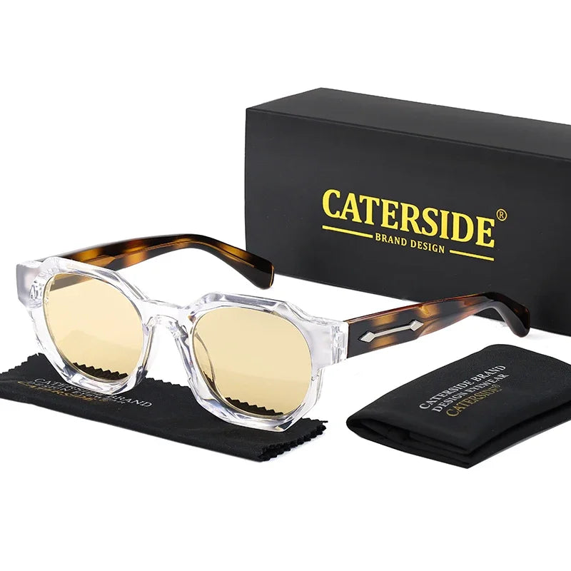 CATERSIDE Retro Punk Square Sunglasses Men Vintage Thick Frame High-Quality Women's Sun Glasses Party and Holiday Travel Eyewear