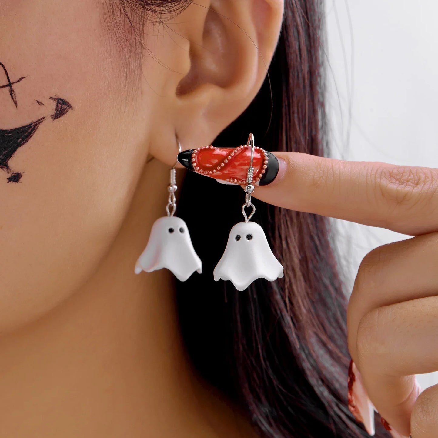 Cute Halloween Ghost Drop Earrings for Women Girls Funny Little Monster Earrings Necklace Jewelry Set Party Accessories Gift