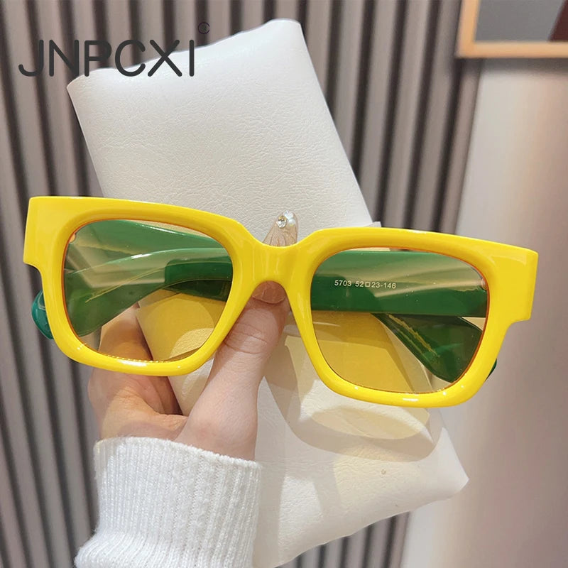 JNPCXI New Square Sunglasses Women Fashion Shades UV400 Men Luxury Gradient Yellow Green Male Female Sun Glasses