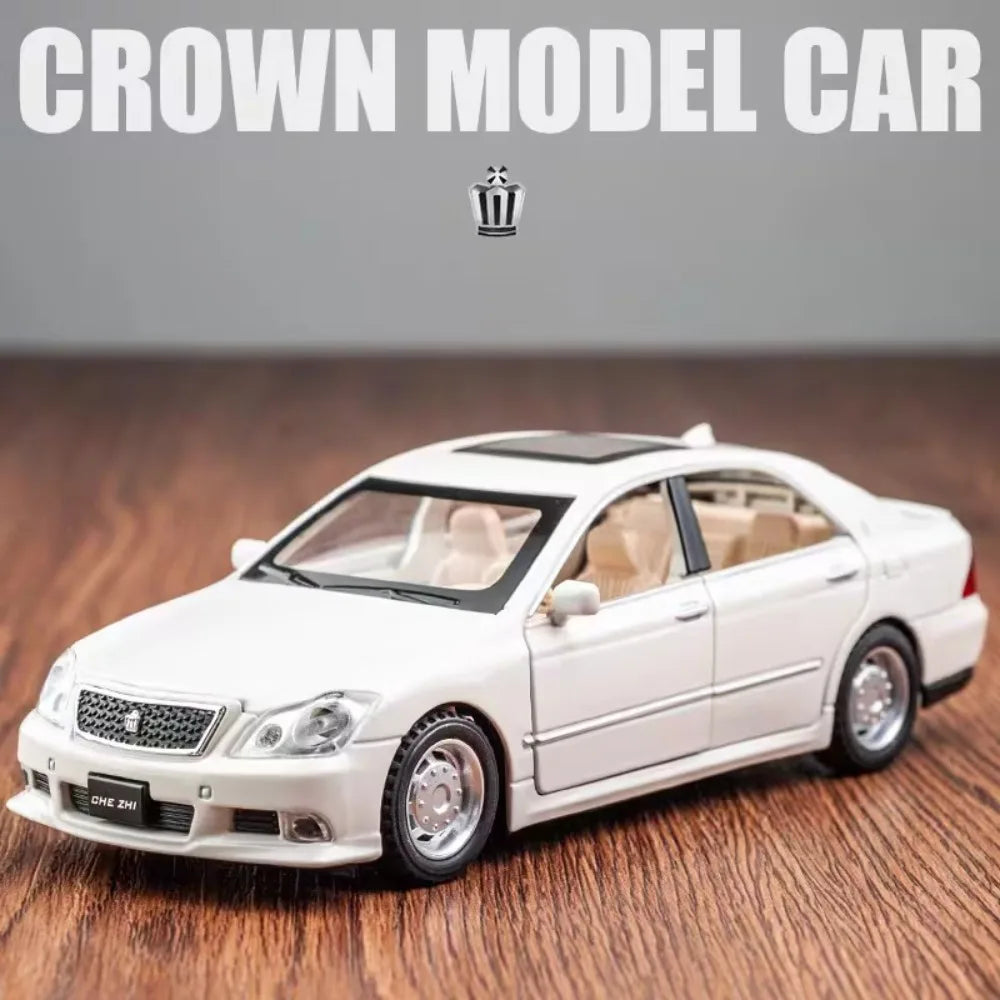 1:32 Crown Corolla Toys Model Car Diecast Alloy Vehicles Rubber Tires 6 Doors Opened Sound Light Pull Back Cars Toy for Kid Gift