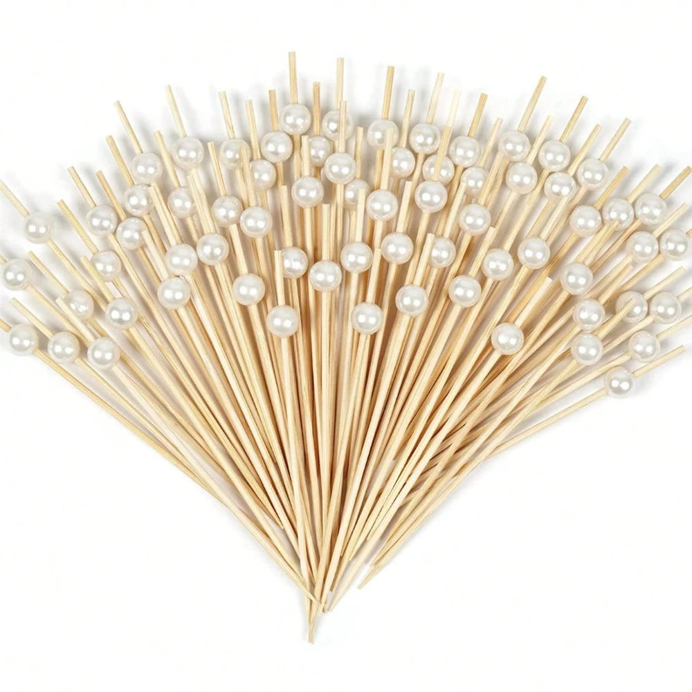 100pcs Cocktail Picks, 4.7 Inch Toothpicks For Drinks, Desserts, Party Fancy Toothpicks Faux Pearl Mini Food Picks Decorative