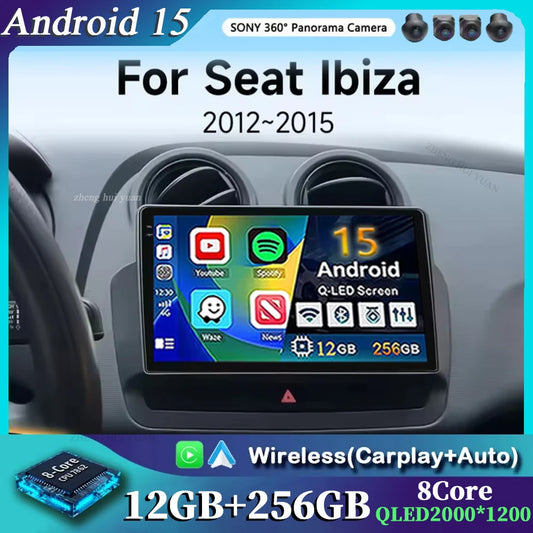 Android 15 For SEAT LBIZA 2012 2013 2014 2015 Auto Radio Car Multimedia Video Player GPS Navigation QLED Touch Screen 5G WIF