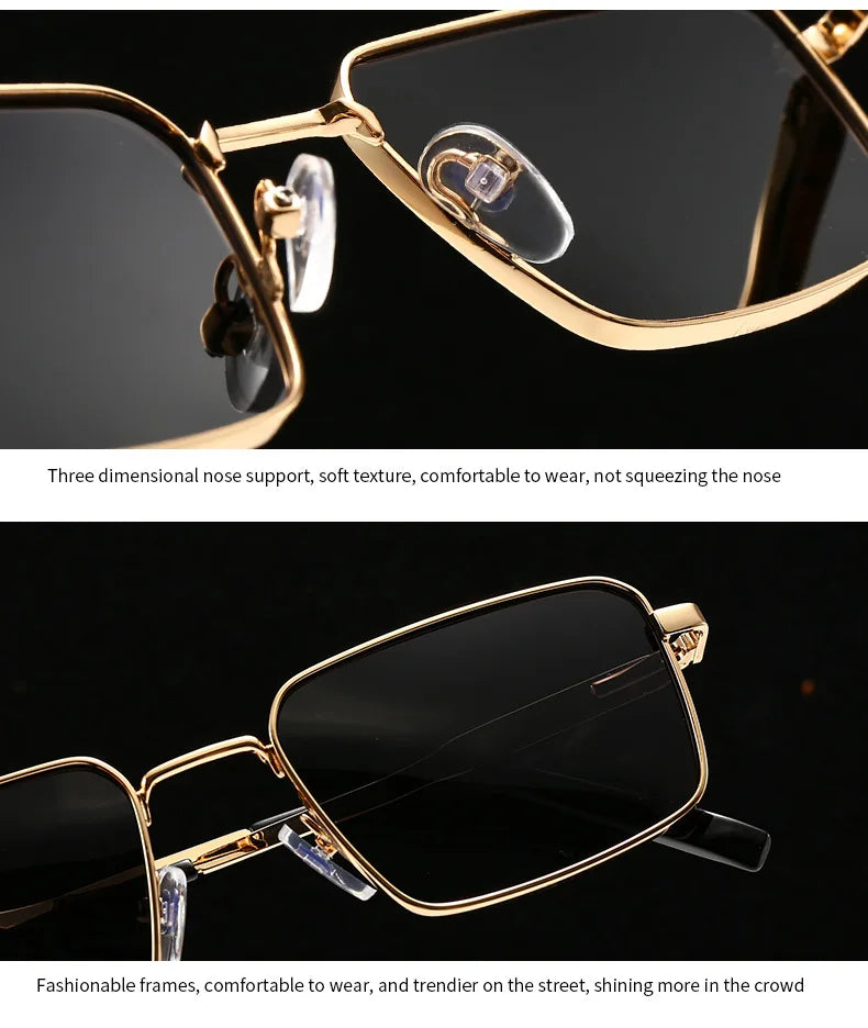 JNPCXI Polarized Fashion Rectangle Sunglasses Women Retro Tea Tea Rivets Men Punk Sun Glasses Shades UV400