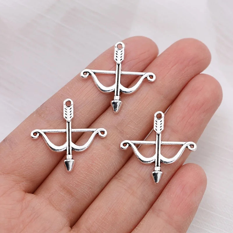 10Pcs Silver Plated Bow and Arrow Charms Pendants for Jewelry Making DIY Necklace Bracelet Earrings Key Chain Accessories