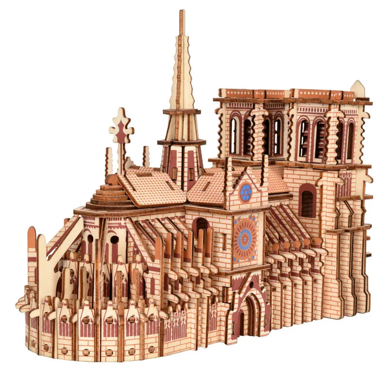 DIY 3D Wooden Puzzle Notre Dame De Paris Dimensional Model Learning Educational Games Toys for Children Architecture Decoration