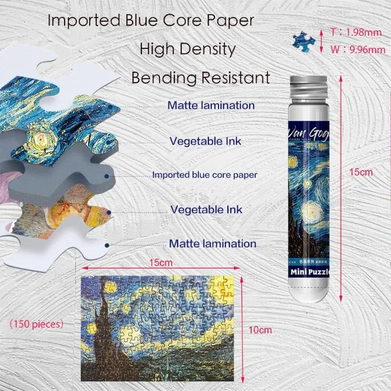 4 Pack Mini Jigsaw Puzzles 150 Pieces for Adults Challenging Starry Night Rhone River Sunflower 10*15cm Monet  Van Gogh Painting