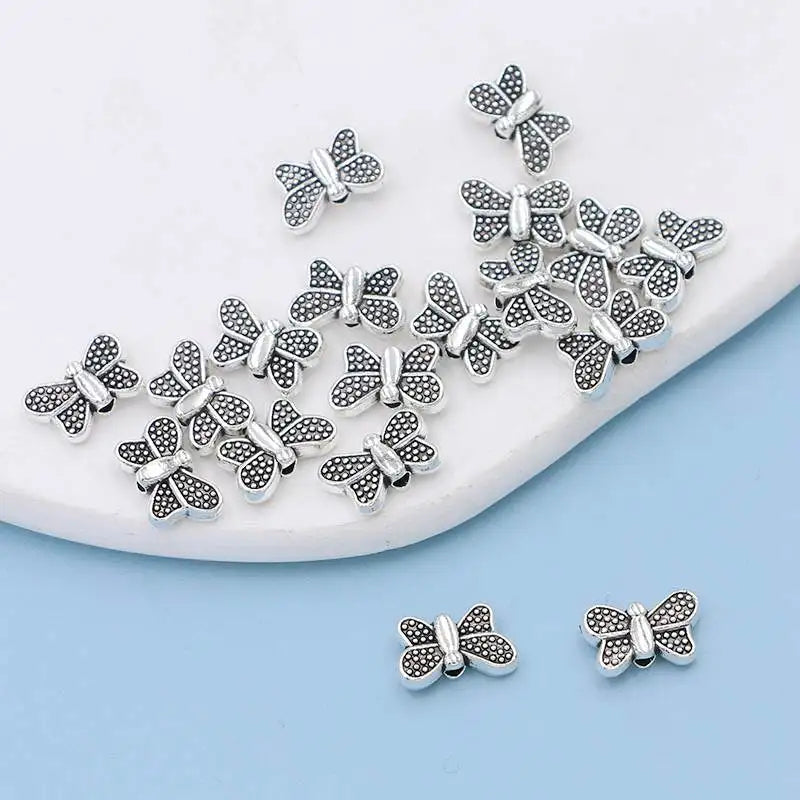 20Pcs Silver Plated Butterfly Loose Spacer Beads for Jewelry Making Bracelet Accessories DIY Handmade Findings 10x7mm