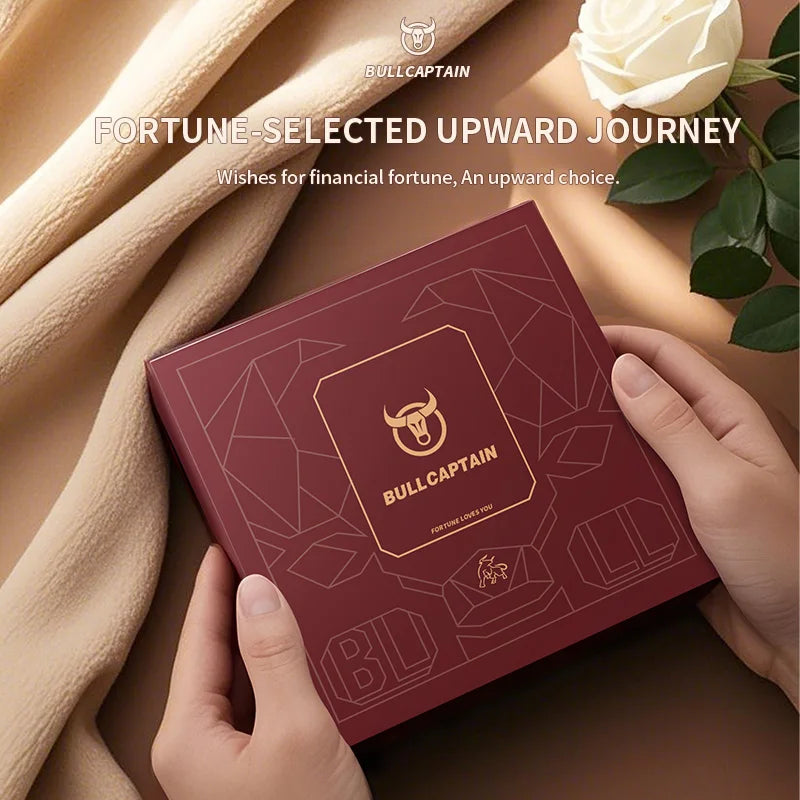 BULLCAPTAIN Gift Box Men's Genuine Leather Wallet Multi-Function RFID Anti-theft Iron Chain Card Bag Comes With Coin Coin Wallet