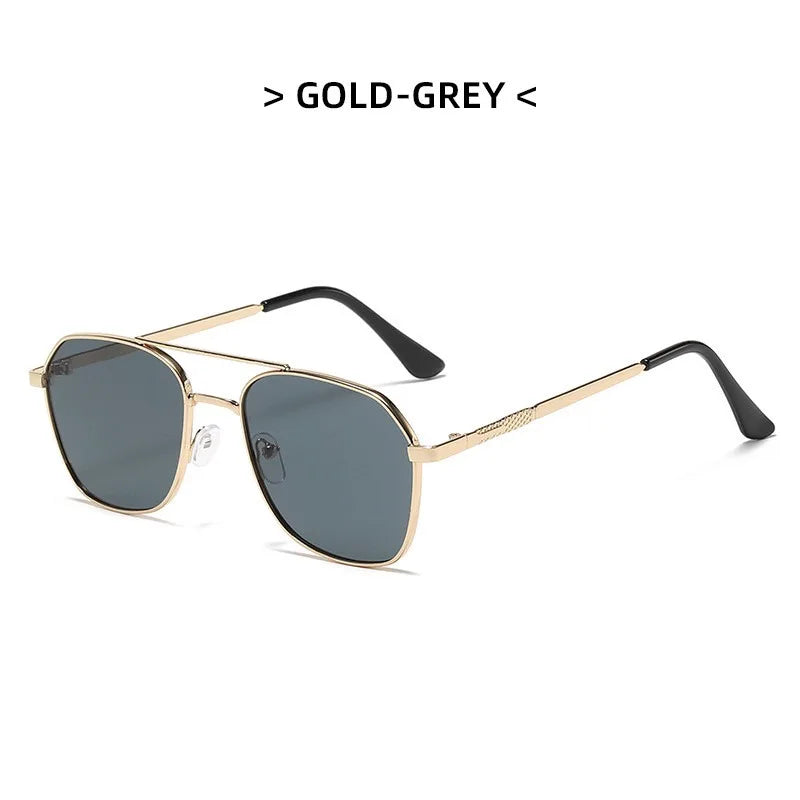 Metal Frame Square Sunglasses Chic UV Protection Double Beam Double Beam Sunglasses Fashionable Square Lens Metal Sunglasses