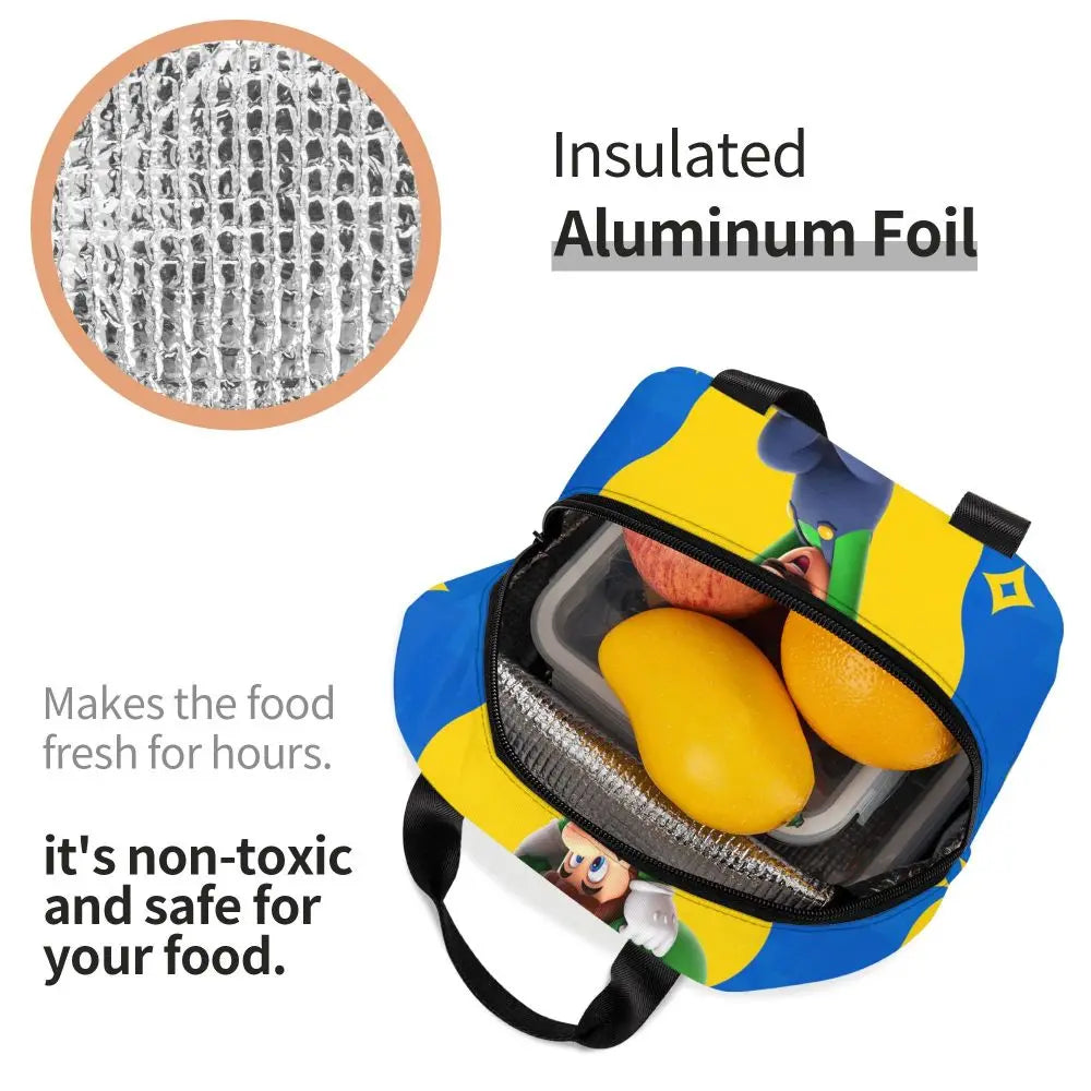 Custom Mario Super Bros Insulated Lunch Bag Reusable Thermal Cooler Lunch Box M3