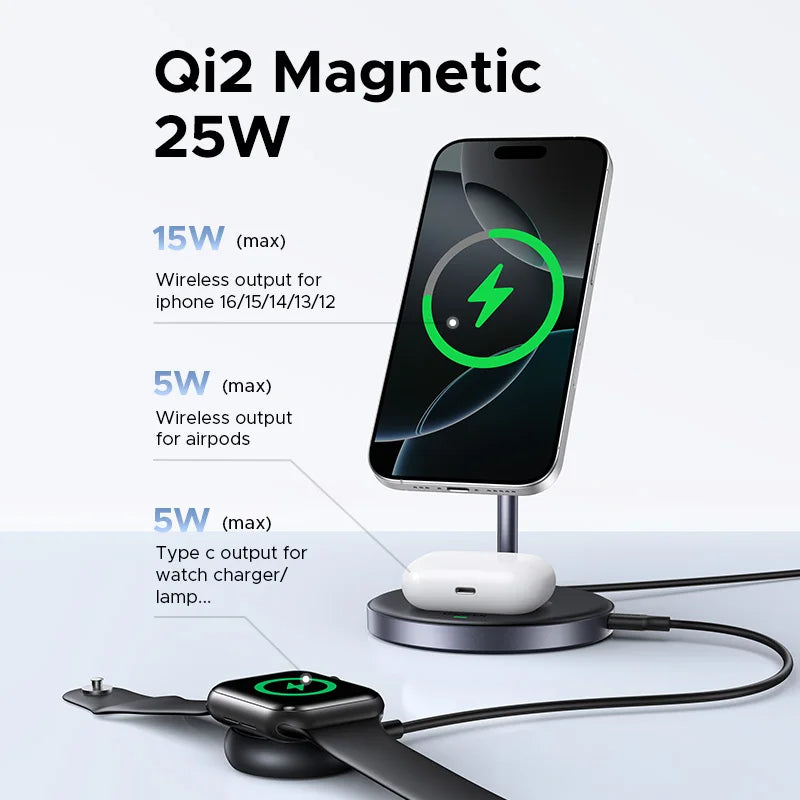 Qi2 25W Magnetic Wireless Charger Stand Holder iPhone 16 15 Pro Max/AirPods