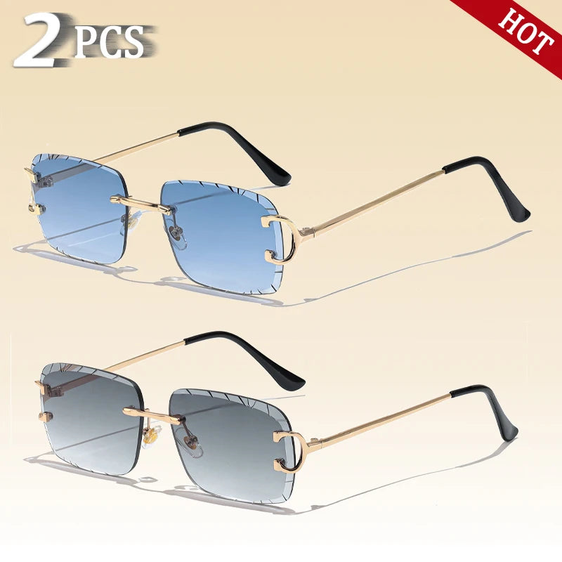 CATERSIDE Rimless Square Sunglasses Men Cupronickel Fashion Punk Gradient Sun Glasses Vintage Trendy Small Frame Eyewear UV400