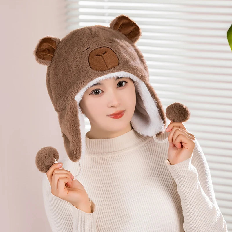 Cute Capybara Penguin Plush  Hat For Cycling Warm  Family And Friends Cartoon Husky Hat Christmas Gifts for the Winter Holidays