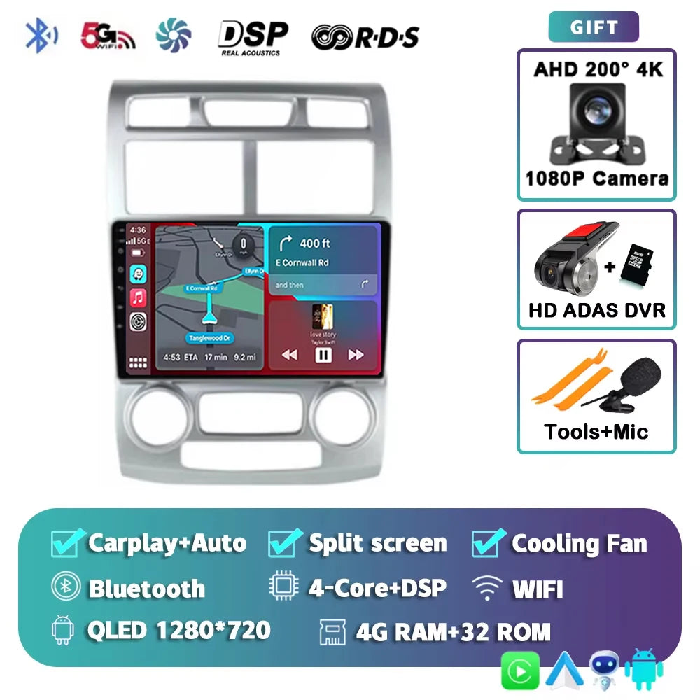 For Kia Sportage 2 2004 2005 2006 2007 - 2010 2K 12+256 QLED Android 16 CarPlay Car Radio Multimedia Video Player GPS stereo 4G