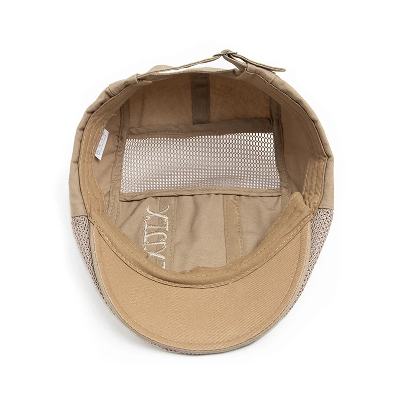Summer Beret Men Letter Embroidery Mesh Cap Cotton Sun Visor Flat Hat Vintage Fashion Berets Newsboy Caps For Casual Adjustable