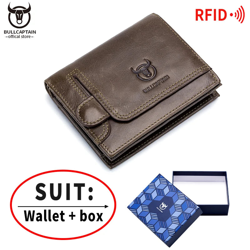 BULLCAPTAIN New Men's Business Wallet Features RFID  Blocking Card Holder Brand Design Wallet's China Genuine Leather Purse Men
