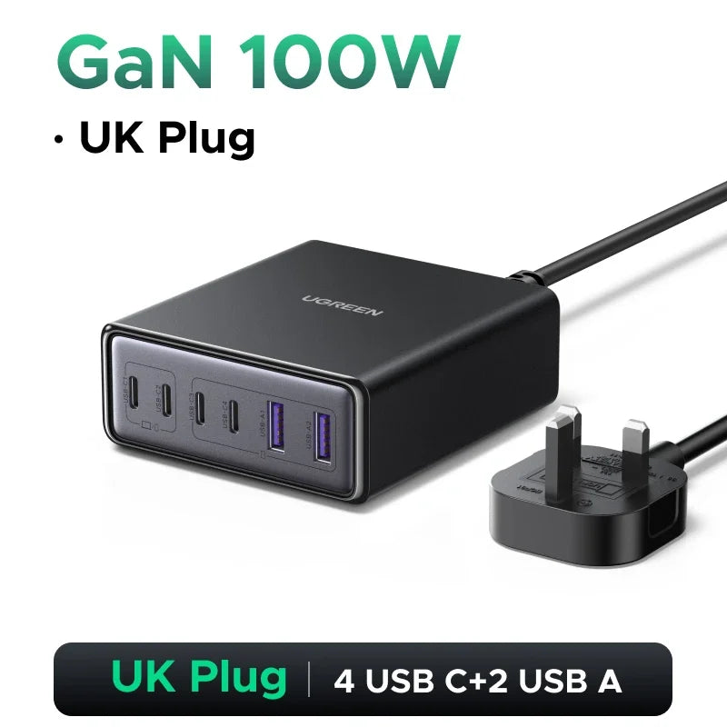 UGREEN 65W 100W GaN Charger PPS QC4.0 PD3.0 For iPhone17 16 15 Pro Xiaomi Samsung Tablet Macbook Air iPad 5 IN 1 Desktop Charger
