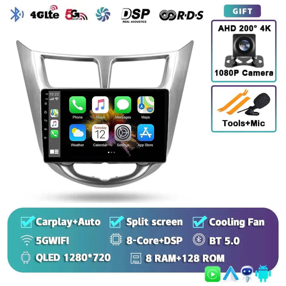For Hyundai Solaris 1 2010 - 2016 Android 15 2K QLED Car Radio Multimedia Video Player GPS stereo CarPlay Head Unit 4G WIFI