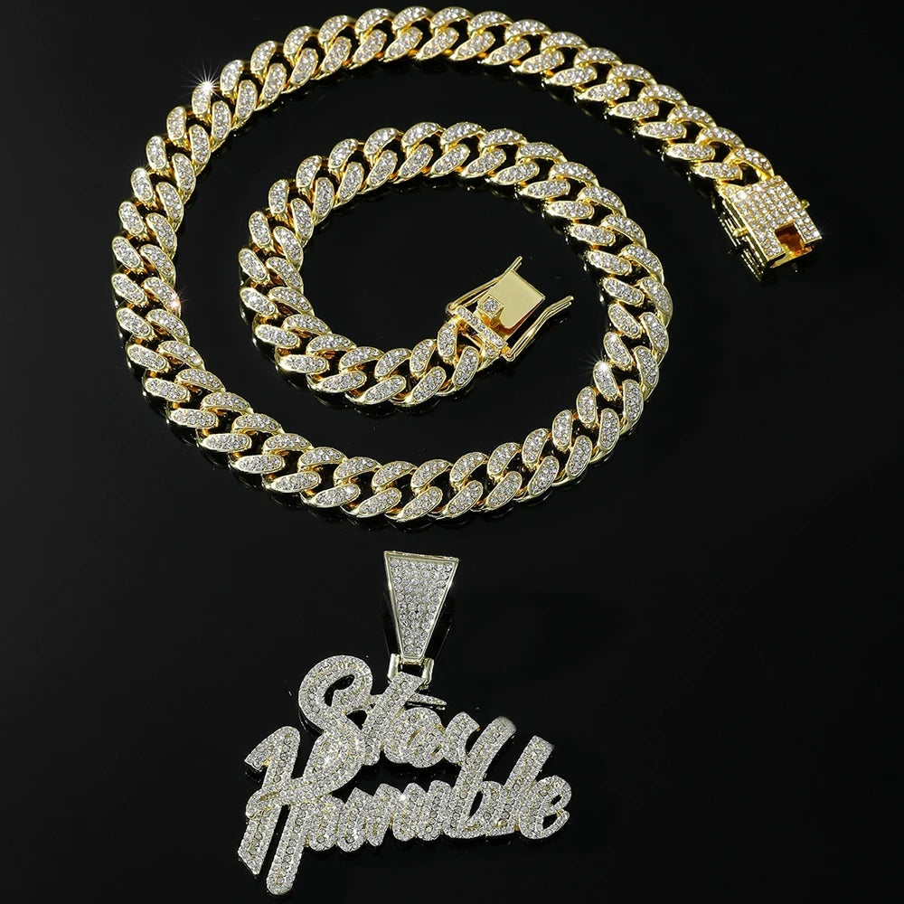 Luxurious Iced Out Bling Letters Rhinestone Letter Pendant Necklace With 13mm Cuban Chain HipHop Necklaces Fashion Charm Jewelry