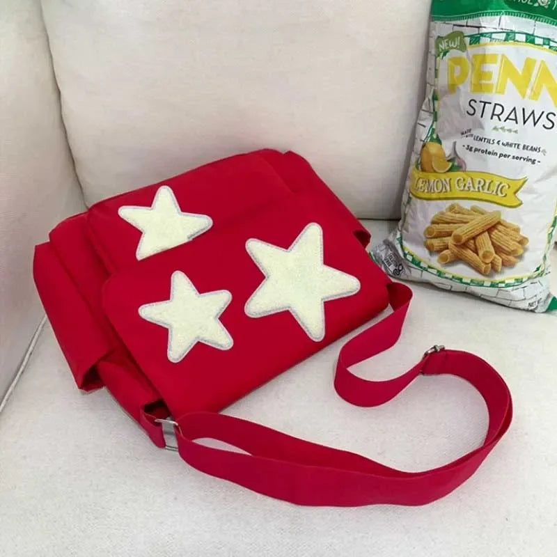 Women Star Pattern Y2k Messenger Bag Casual Tote Lady Simple Large Capacity Shoulder Bag Girl Travel School Bookbag Handbag