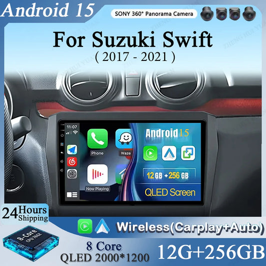 CarPlay Auto Android 15 For Suzuki Swift 2017 2018 2019 2020 2021 Car Radio Multimedia navigation video DVD Autoradio Stereo 4G