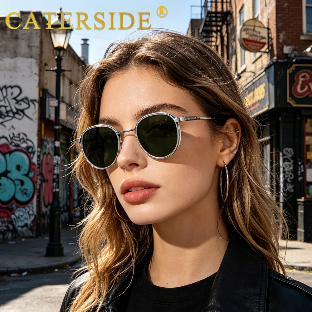 Caterside Vintage Polarized Round Sunglasses Men Hip Hop Style Metal Frame Sun Glasses Women Driving Fishing Party Eyewear Uv400