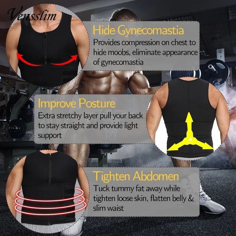 Body Slimming Men Waist Trainer Vest Sauna Compression Shapewear Fat Burner Fit