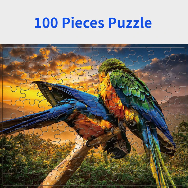 100 Pieces Jigsaw Puzzle Assembling Picture Cartoon Animals Parrot Decompression Puzzles Toy Educational Gifts