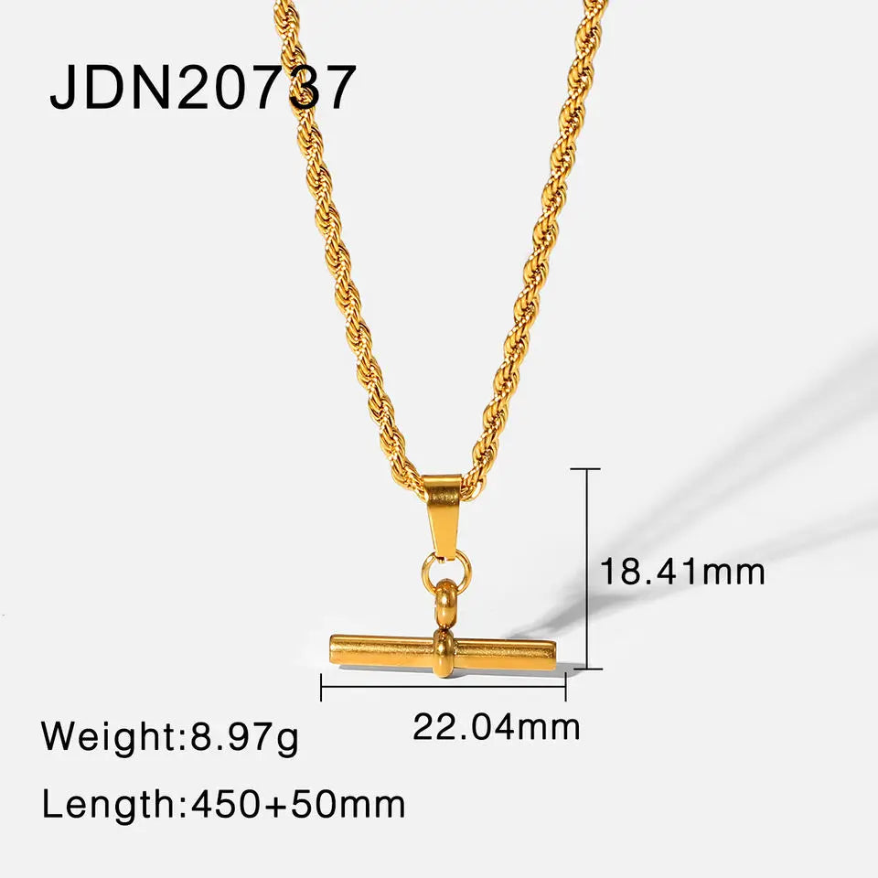 Uworld New 18K Gold Color Plating Figaro Cuban Chain T-bar Pendant Necklace Stainless Steel T-bar Pendant Necklace For Women