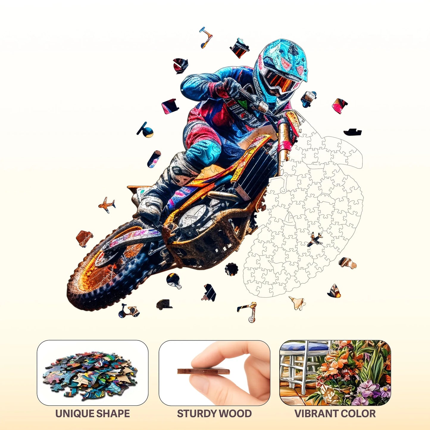 Mountain Off Road Motorcycle Wooden Jigsaw Puzzle Rugged Style Home Decor Christmas and Halloween Gift Toy For Teen And Kid