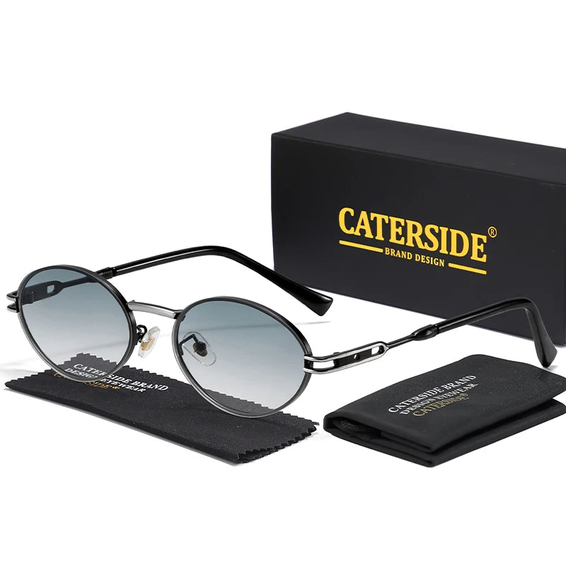 CATERSIDE Vintage Men's Oval Sunglasses Vintage Small Metal Frame Design Sun Glasses Women's Travel Party Eyewear UV400