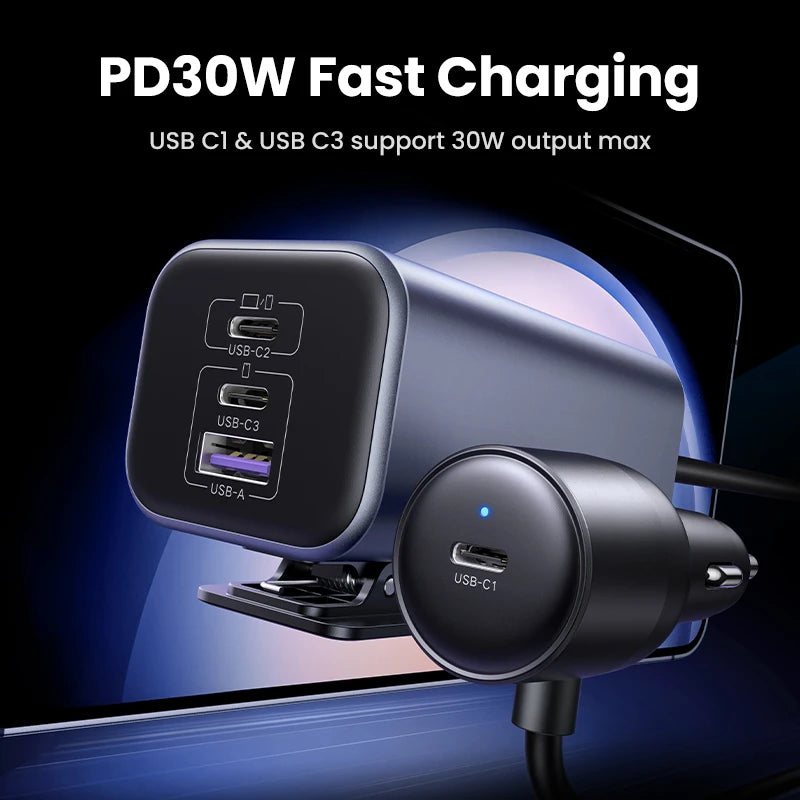 UGREEN Car Charger 150W Fast Charge Extender 4 USB Devices GaN Charger for iPhone 17 16 15 USB C Charger for iPad Notebook