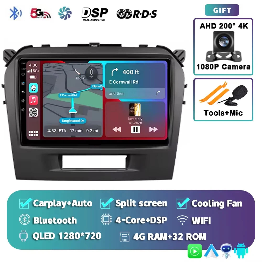 Android 15 2K For Suzuki Vitara 4 2013-2019 12+256GB WIFI Car Multimedia Player wireless Carplay Android Auto 4G Wifi GPS stereo