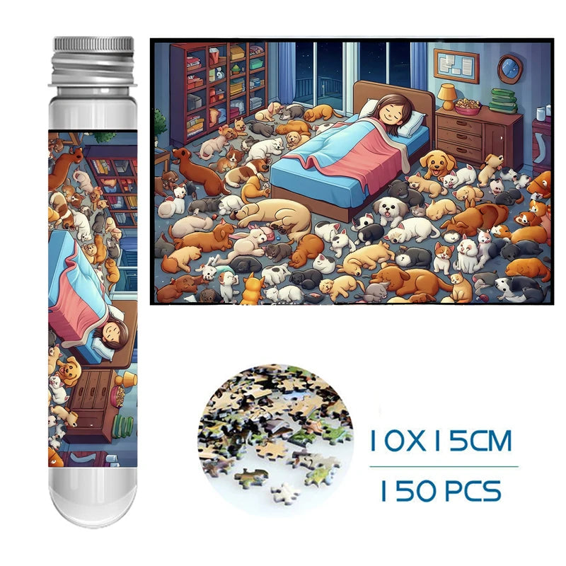 150-Piece Mini Jigsaw Puzzles 10x15cm - Animals, Landscapes & Cartoon Designs for Adults, Family Fun Activity Travel  Gift
