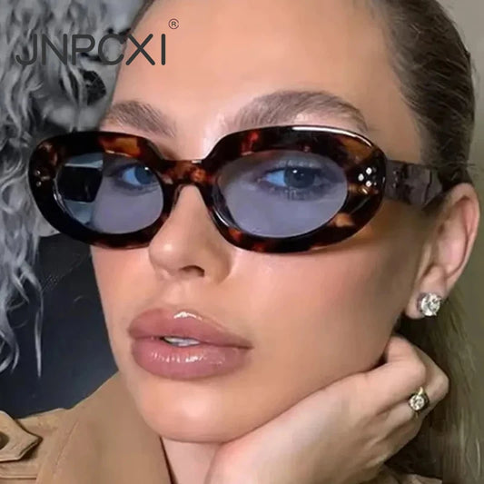 JNPCXI New Oval Women Fashion Sunglasses Shades UV400 Retro Punk Rivets Men Sun Glasses
