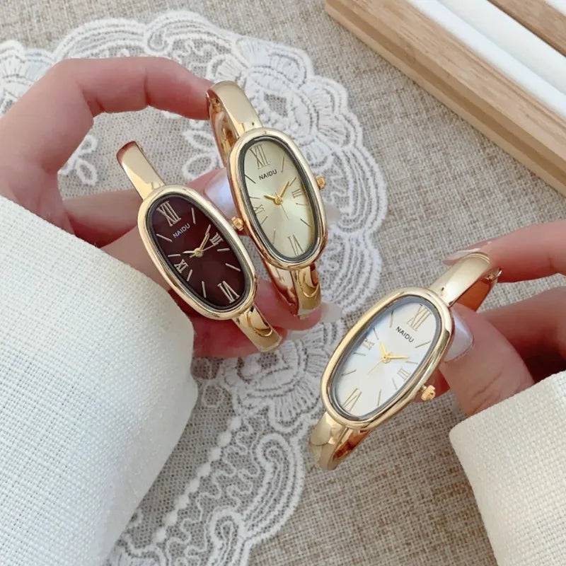 Top Brand Women Oval Roman Dial Quartz Watch Simple Gold Watch Ladies Bracelet Wristwatches Clock Dress Montre Femme Wholesale