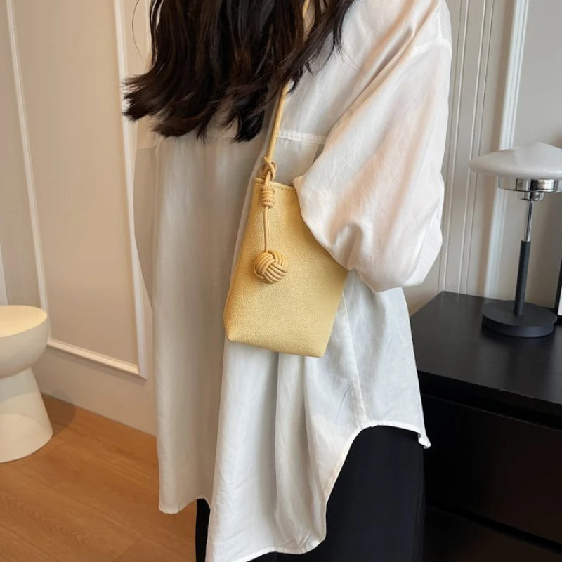 Women Leather Small Crossbody Bag Candy Color Phone Bag Lightweight Shoulder Bag