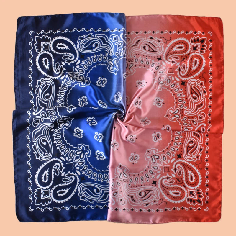 1PC Gradient Paisley Print Satin Square Scarf Women's Hair Accessory Spring New Style Versatile Belt Bag Decor Silk Headband