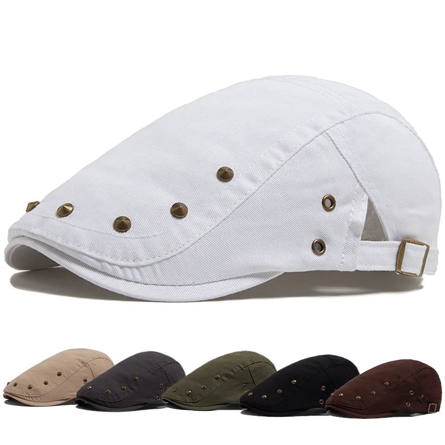 Men Flat Cap Fashion Rivet Design Cotton Solid Color Women's Beret Spring Summer Casual Sun Visor Hat Unisex Hip Hop Caps Gorras