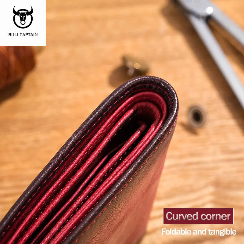 BULLCAPTAIN RFID Blocking Men's Leather Wallet Bifold Slim Wallet Multi-card Card Holder ID Wallet QB 05
