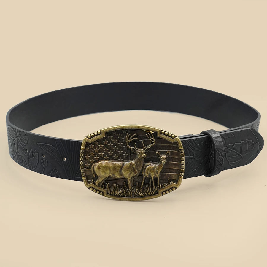 Western Cowboy Street Style Belt - Animal Motif Carved Vintage Print for Daily Wear, Commute & Casual Outfits