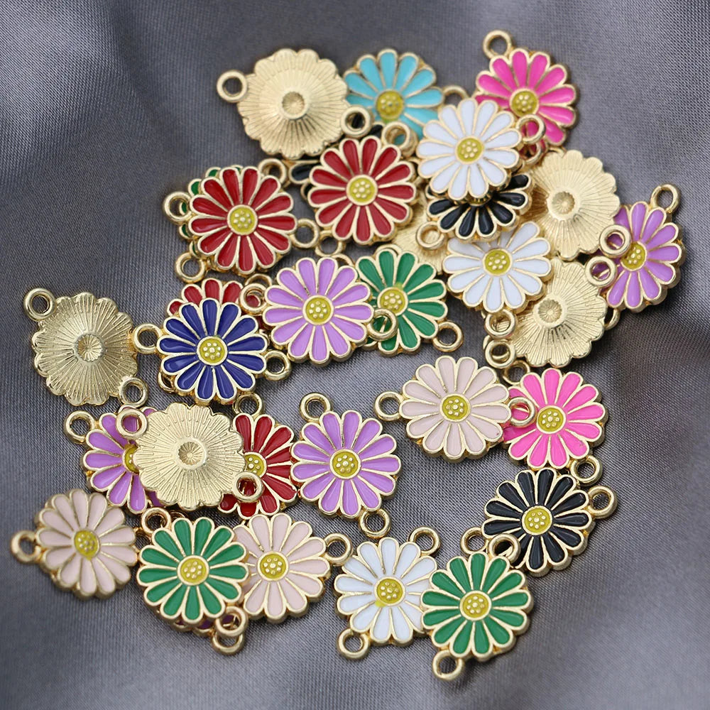 20Pcs Gold Plated Enamel Flower Charms Connector for Jewelry Making Bracelet DIY Handmade Craft