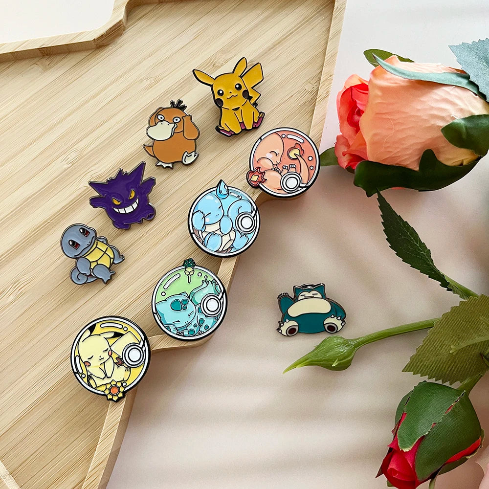 9 Pcs Pokemon Animal Enamel Pin Set Cute Sleep Bulbasaur Pikachu Fashion Embroidery for Backpack Clothing Jewelry Metal Jewelry
