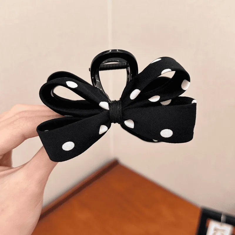 Polka Dot Bow Hair Clip for Women Elegant Temperament Shark Clip Fashion Girl Ponytail Clip