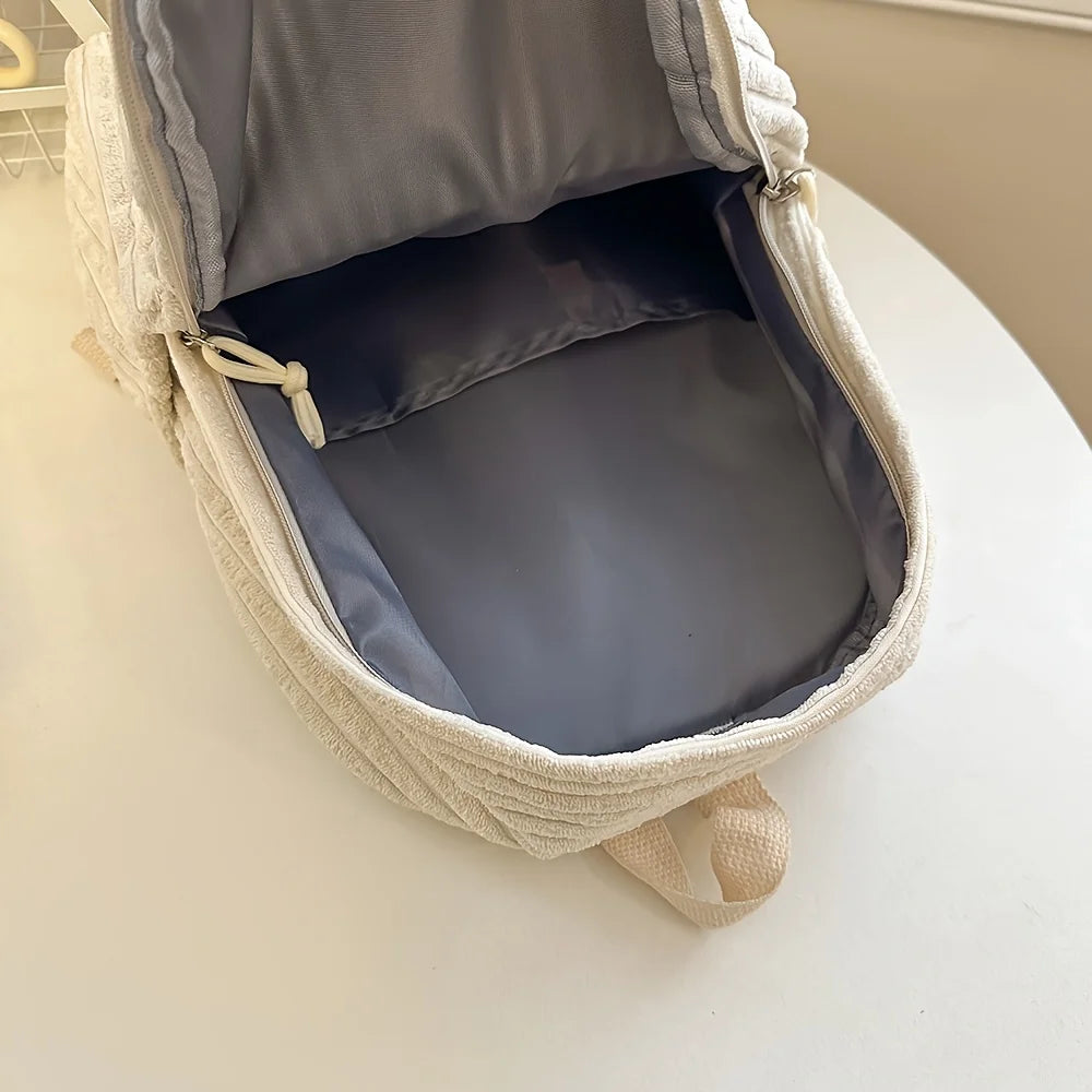 Korean Style Corduroy Backpack, Women's New Versatile Backpack, Student Travel Backpack, Large Capacity Backpacks for Commuting