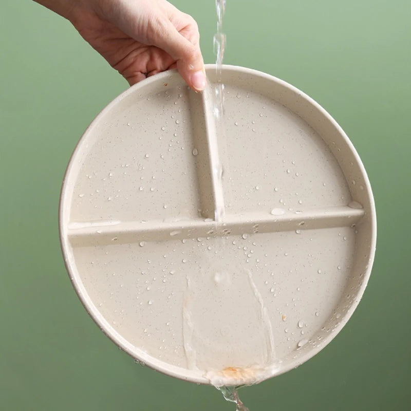 1pc Divided Breakfast Plate,3 Grids Round Plastic Individual Plate,Reusable Healthy Diet And Weight Loss Plate, Picnic Plate