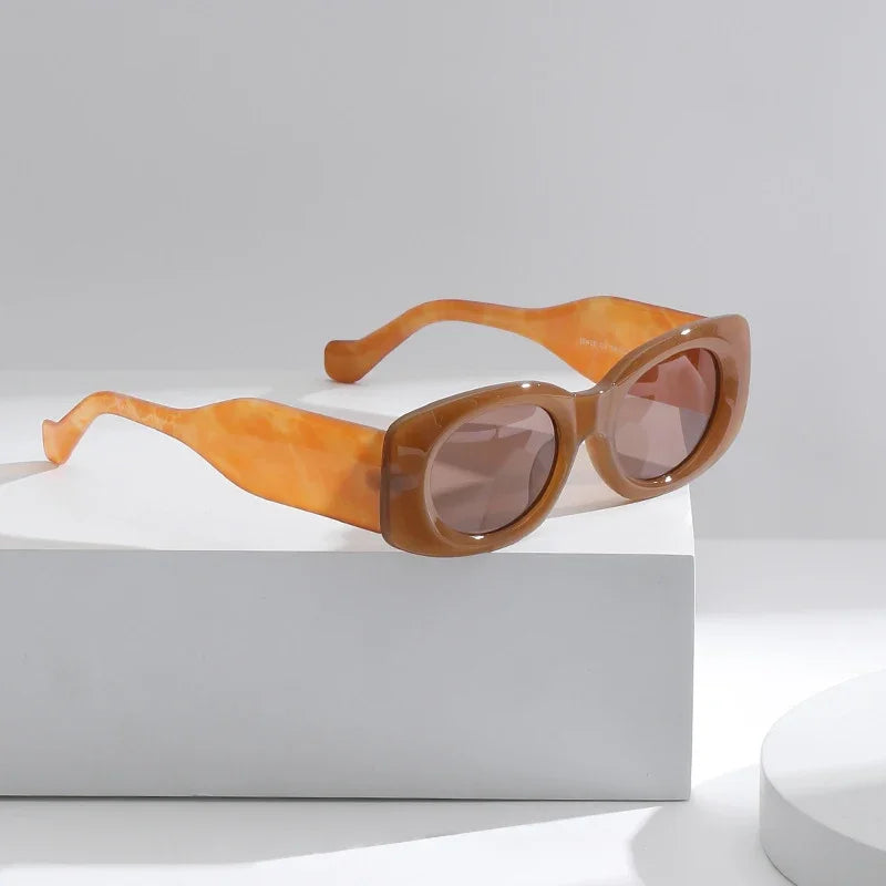 JNPCXI New Ins Popular Fashion Oval Women Jelly Color Sunglasses Retro Gradient Shades UV400 Men Wide Legs Sun Glasses