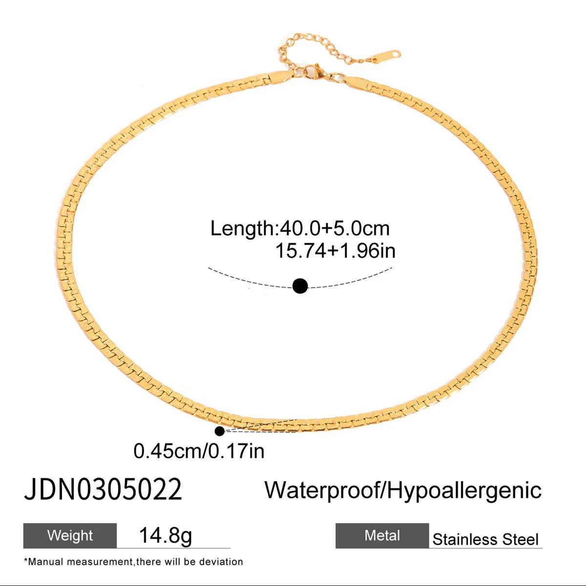 Uworld Simple Classic 18K Gold Color Plated Stainless Steel Heart Hollow Necklace Flat Chain Retro Sand Gold Feel Stackable Neck